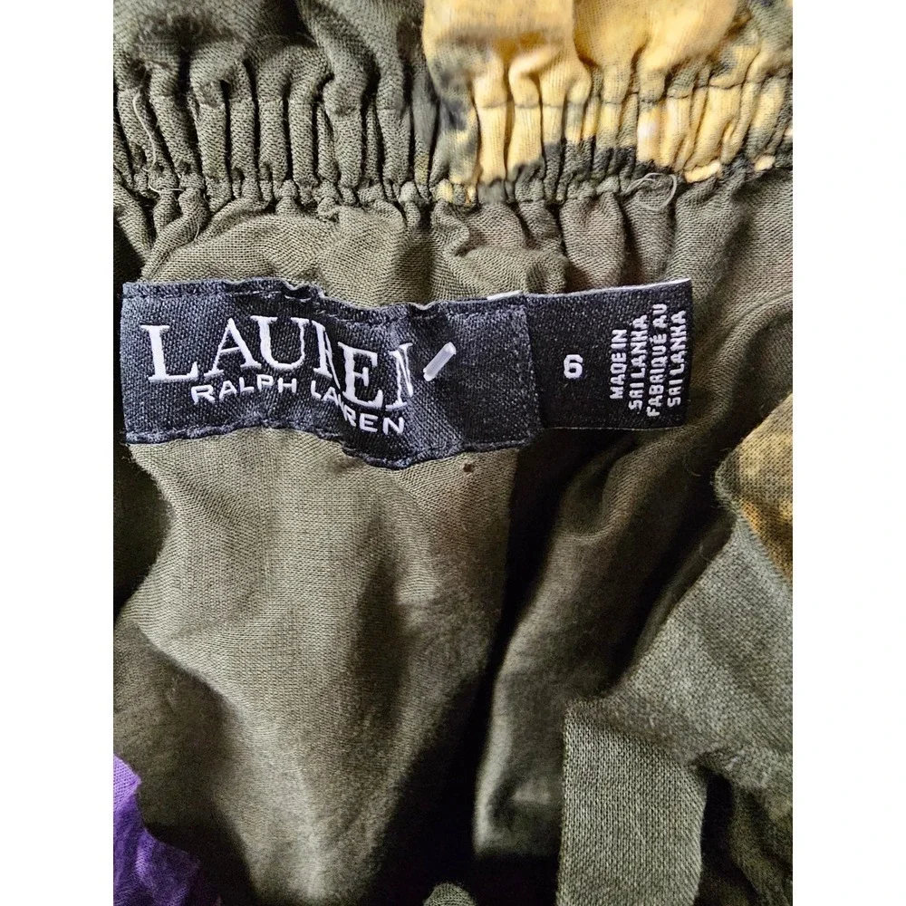 Lauren Ralph Lauren Floral Tiered Midi Dress Olive Green Purple Orange Size 6 - Picture 7 of 9